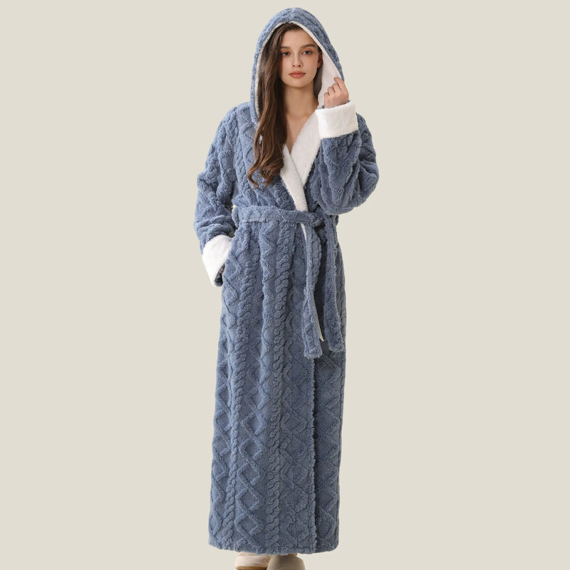 SaneShoppe - Warm Hooded Flannel Robe Men's Lounge Wear Kimono Gown