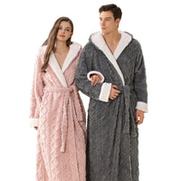 SaneShoppe - Warm Hooded Flannel Robe Men's Lounge Wear Kimono Gown