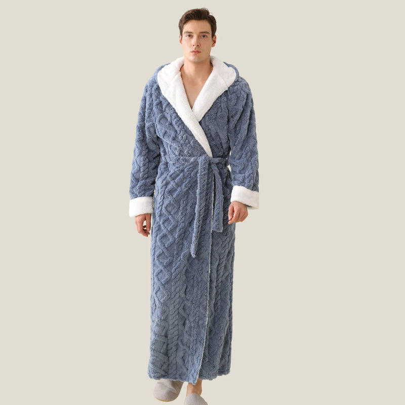 SaneShoppe - Warm Hooded Flannel Robe Men's Lounge Wear Kimono Gown