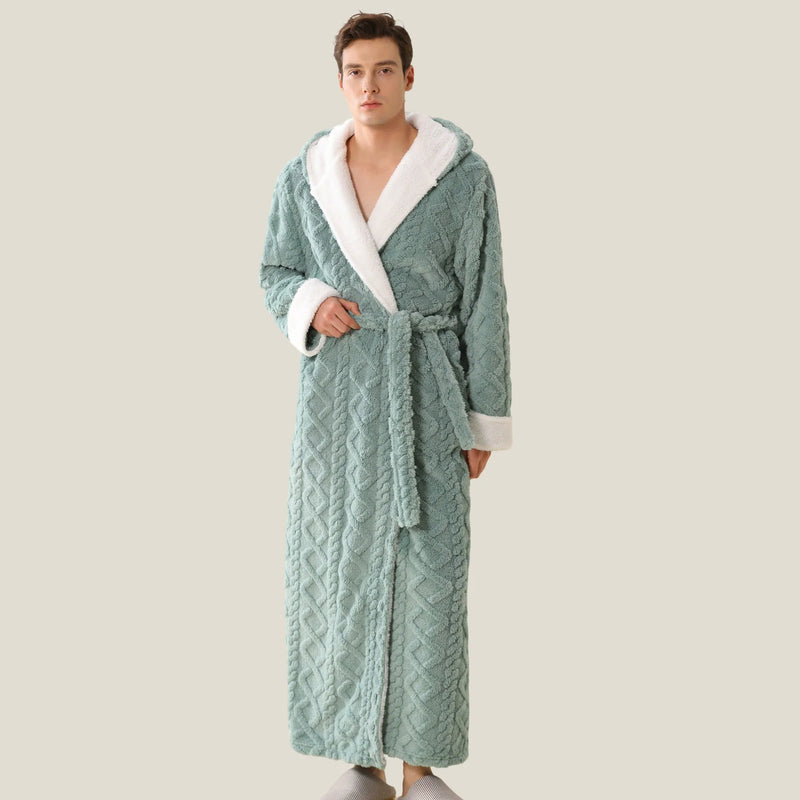 SaneShoppe - Warm Hooded Flannel Robe Men's Lounge Wear Kimono Gown