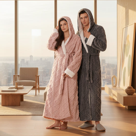 SaneShoppe - Warm Hooded Flannel Robe Men's Lounge Wear Kimono Gown