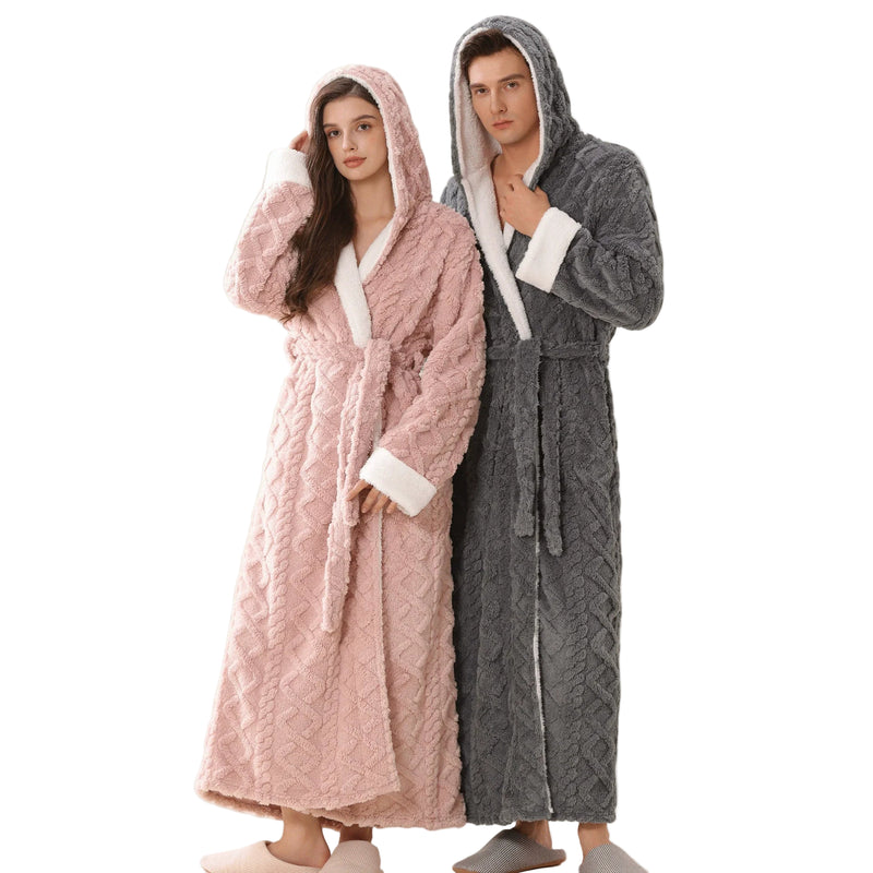 SaneShoppe - Warm Hooded Flannel Robe Men's Lounge Wear Kimono Gown