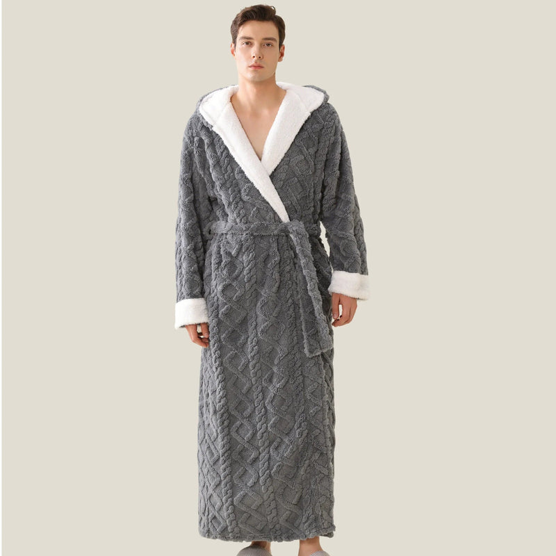 SaneShoppe Warm Hooded Flannel Robe Men's Lounge Wear Kimono Gown
