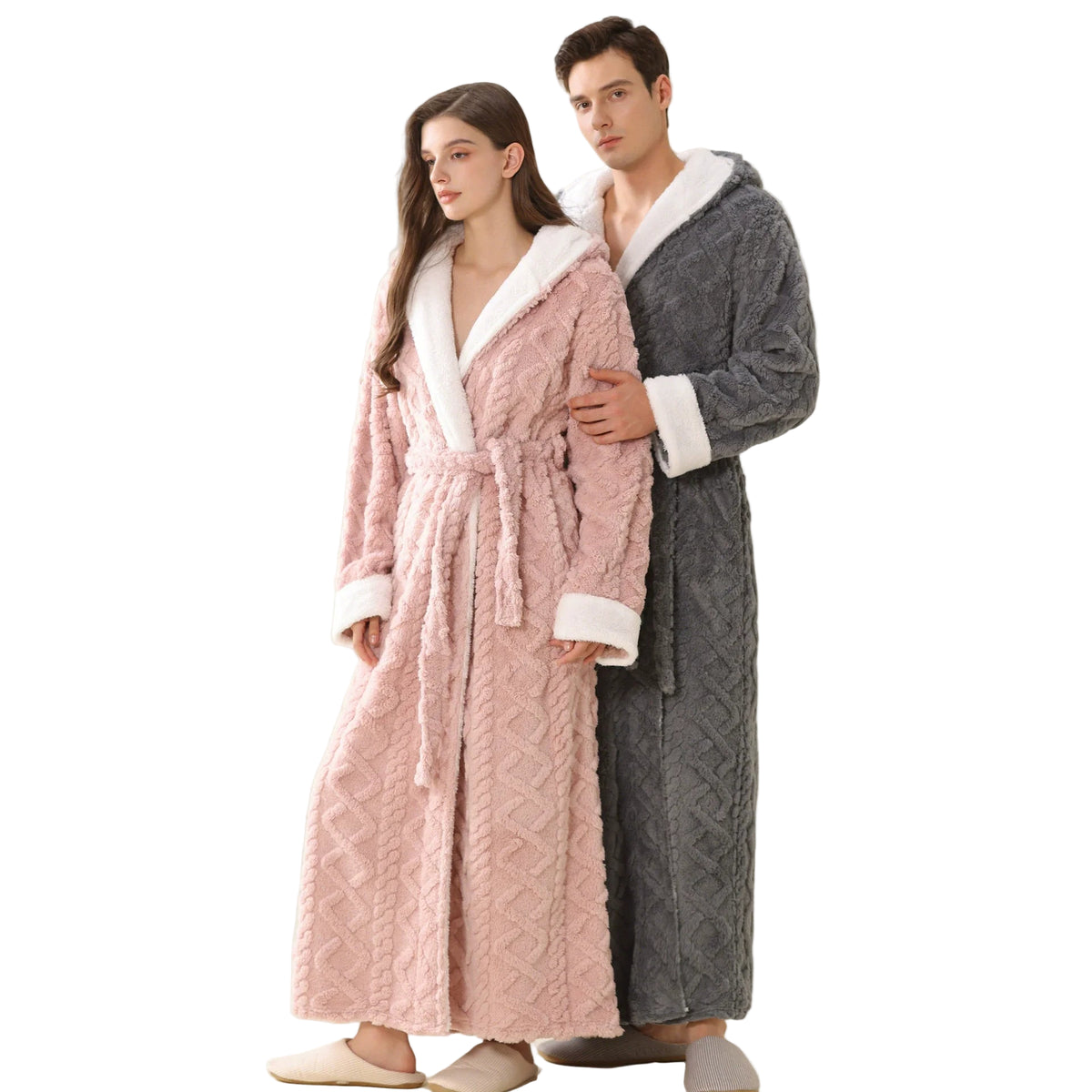 SaneShoppe - Warm Hooded Flannel Robe Men's Lounge Wear Kimono Gown
