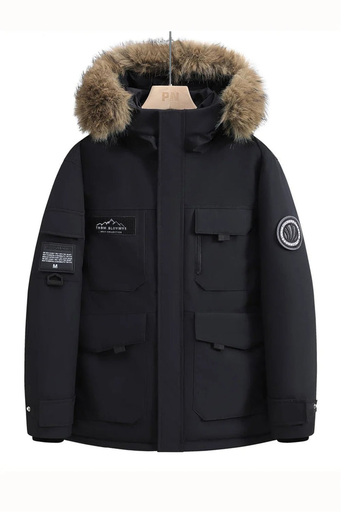 SaneShoppe-Waterproof Winter Down Jacket with Hood, Fur Collar - Men/Women Warm Coat