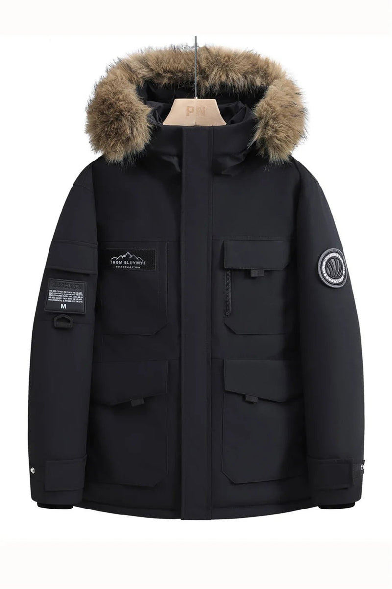 SaneShoppe-Men's Stylish Waterproof Winter Jackets with Hoods and Leather Collars