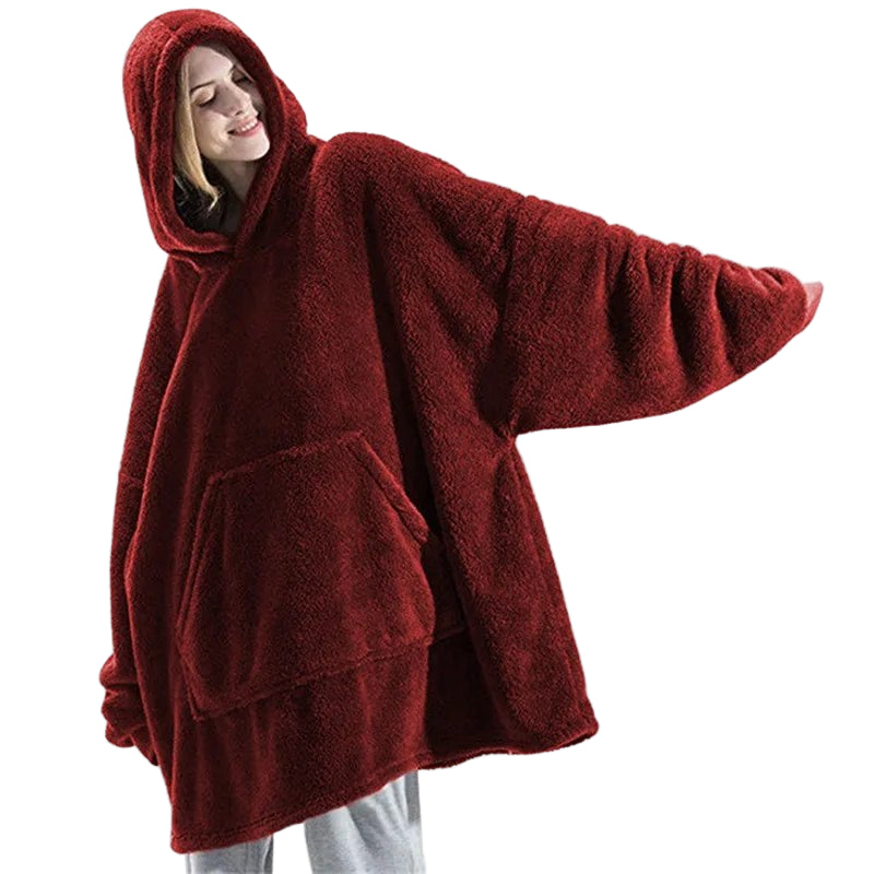 SaneShoppe - Winter Double - Faced Fleece Hoodie Blanket with Large Pocket, Cozy Couple Sweatshirts