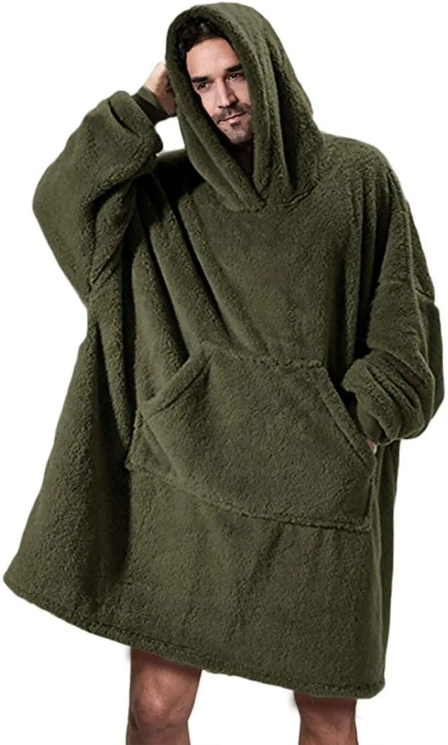 SaneShoppe - Winter Double - Faced Fleece Hoodie Blanket with Large Pocket, Cozy Couple Sweatshirts