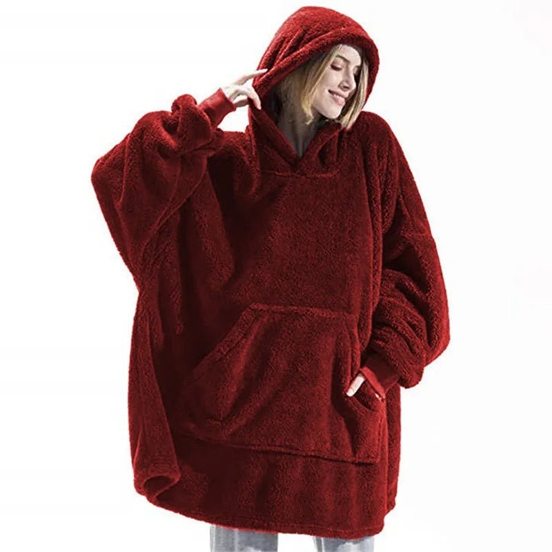SaneShoppe - Winter Double - Faced Fleece Hoodie Blanket with Large Pocket, Cozy Couple Sweatshirts