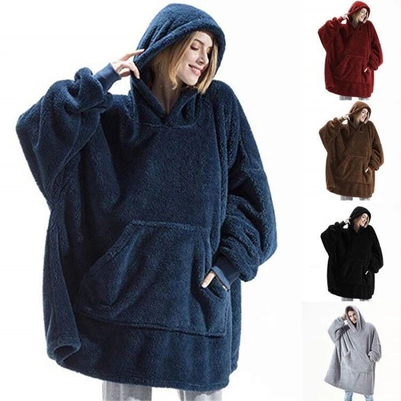 SaneShoppe - Winter Double - Faced Fleece Hoodie Blanket with Large Pocket, Cozy Couple Sweatshirts