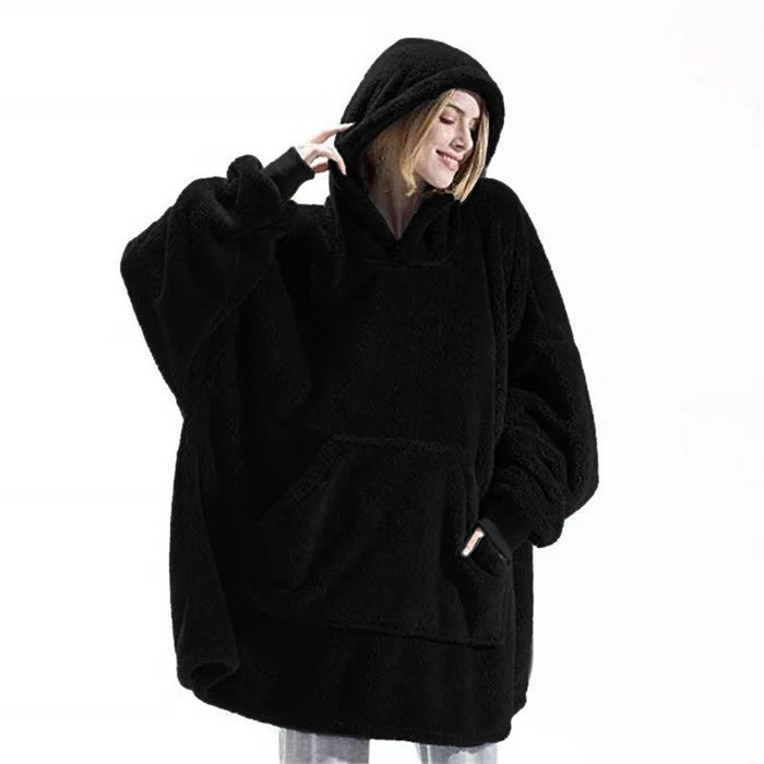 SaneShoppe - Winter Double - Faced Fleece Hoodie Blanket with Large Pocket, Cozy Couple Sweatshirts