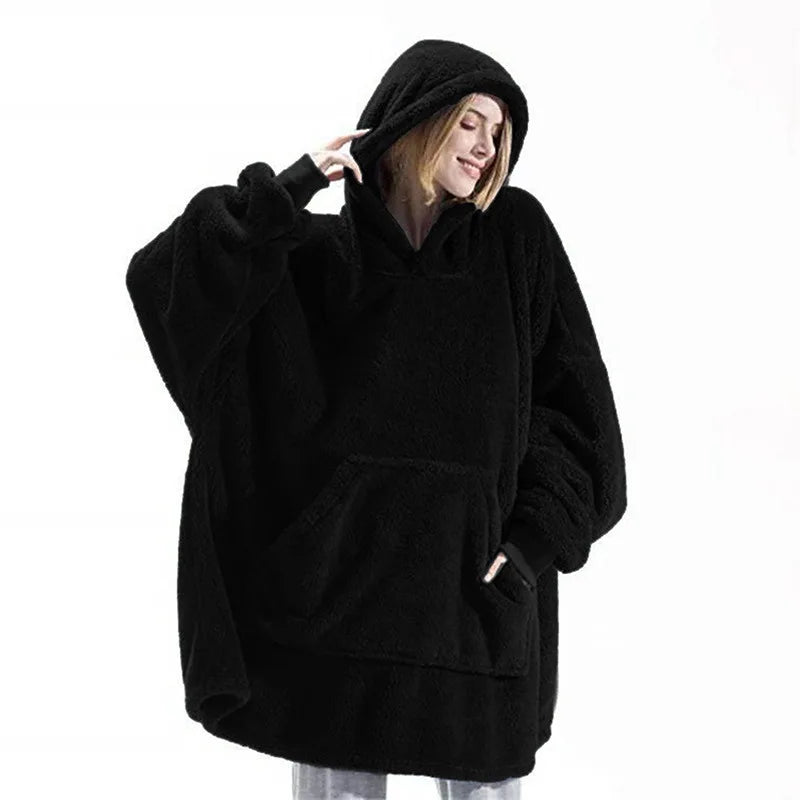 SaneShoppe - Winter Double - Faced Fleece Hoodie Blanket with Large Pocket, Cozy Couple Sweatshirts