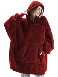 SaneShoppe - Winter Double - Faced Fleece Hoodie Blanket with Large Pocket, Cozy Couple Sweatshirts