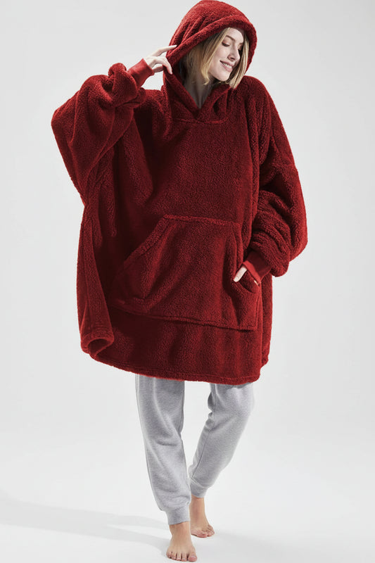SaneShoppe - Winter Double - Faced Fleece Hoodie Blanket with Large Pocket, Cozy Couple Sweatshirts