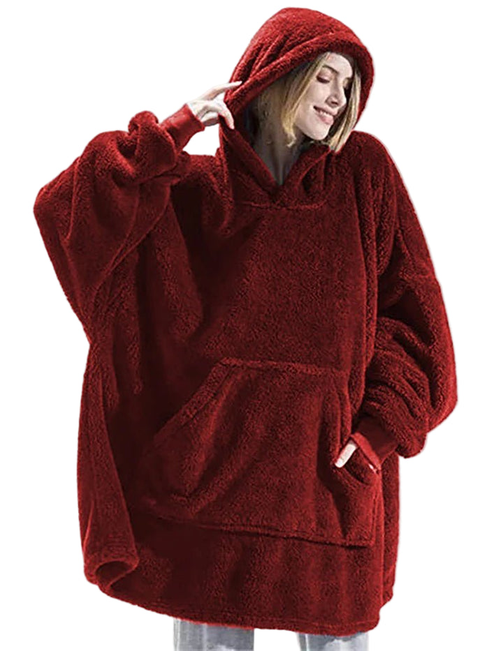 SaneShoppe - Winter Double - Faced Fleece Hoodie Blanket with Large Pocket, Cozy Couple Sweatshirts