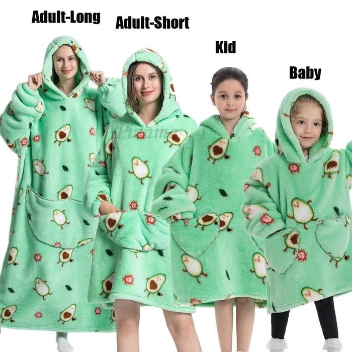 TINOLULINGOversize Winter Sherpa Blanket Plush Polar Fleece Family Matching Hoodie Girl Sweatshirt Homewear Avocado Animal Print OutwearSaneShoppe