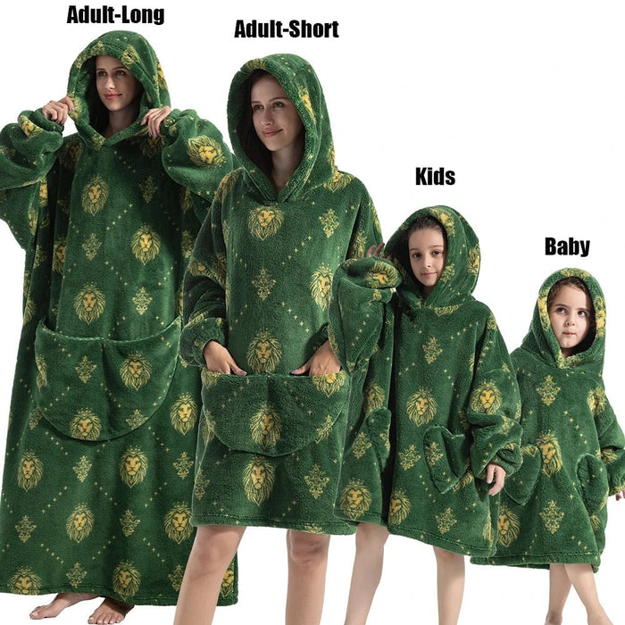 TINOLULINGOversize Winter Sherpa Blanket Plush Polar Fleece Family Matching Hoodie Girl Sweatshirt Homewear Avocado Animal Print OutwearSaneShoppe