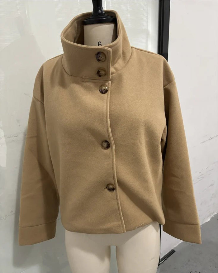 SaneShoppe - Street Women's Short Woolen Coat Stand Collar Single Breasted Long Sleeve Pockets Jacket 2025 Autumn Lady Casual Commute Outwear