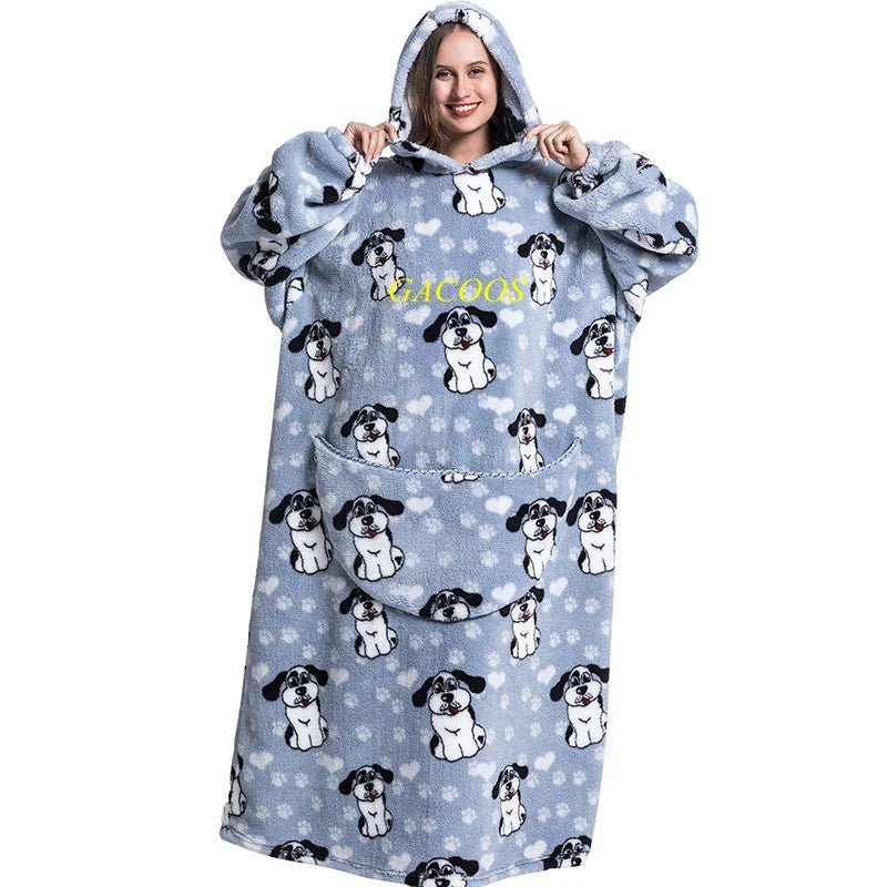 GACOOSSuper Long Oversized Winter Sherpa Blanket Flannel Warm Family Matching Hoodies Thick Halloween Xmas Homewear Women SweatshirtsSaneShoppe