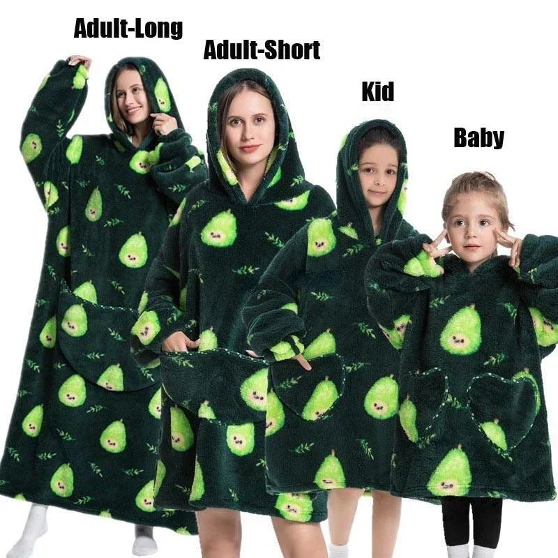YSOYOKSuper Long Oversized Winter Sherpa Blanket Plush Flannel Warm Family Matching Hoodie Halloween Homewear Avocado Women SweatshirtSaneShoppe