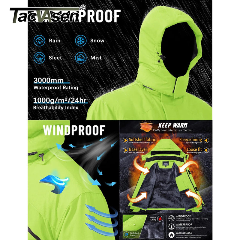 SaneShoppe - TACVASEN Fleece Lining Mountain Jackets Mens Hiking Jackets Outdoor Removable Hooded Coats Ski Snowboard Parka Winter Outwear