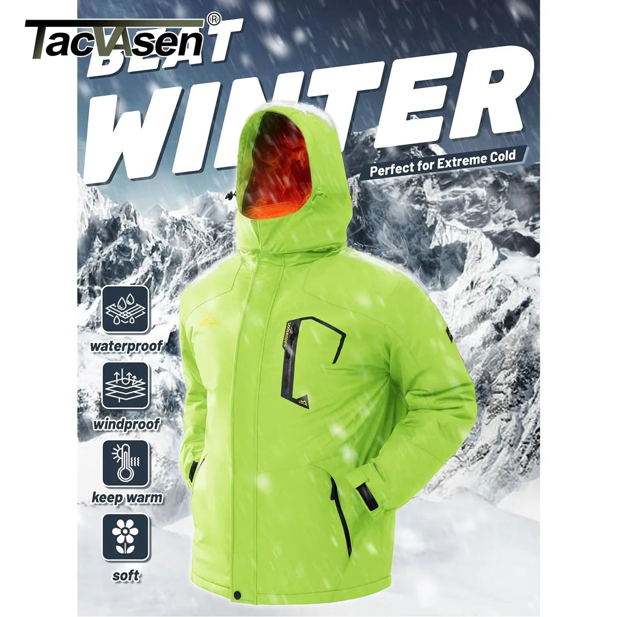 SaneShoppe - TACVASEN Fleece Lining Mountain Jackets Mens Hiking Jackets Outdoor Removable Hooded Coats Ski Snowboard Parka Winter Outwear