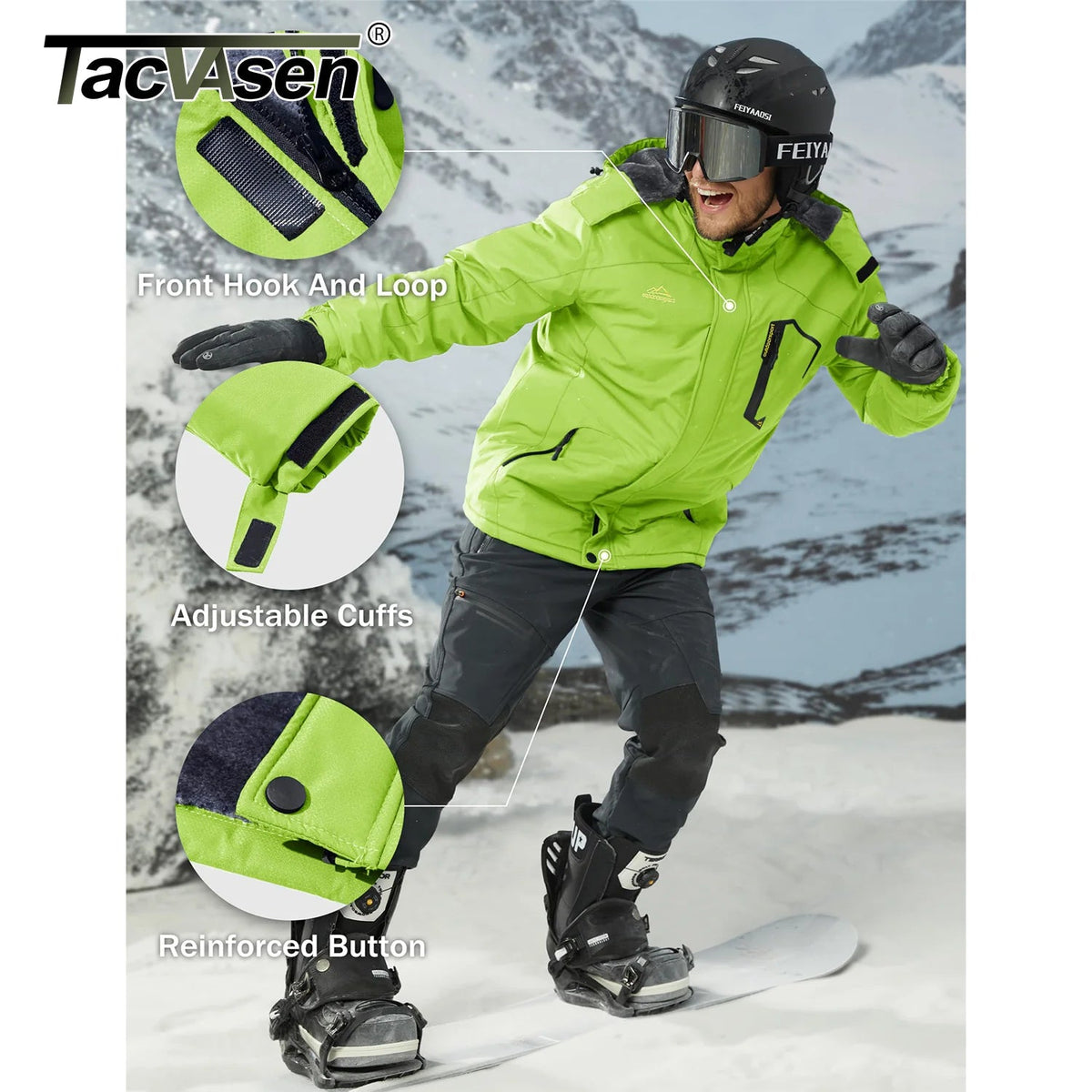 SaneShoppe - TACVASEN Fleece Lining Mountain Jackets Mens Hiking Jackets Outdoor Removable Hooded Coats Ski Snowboard Parka Winter Outwear