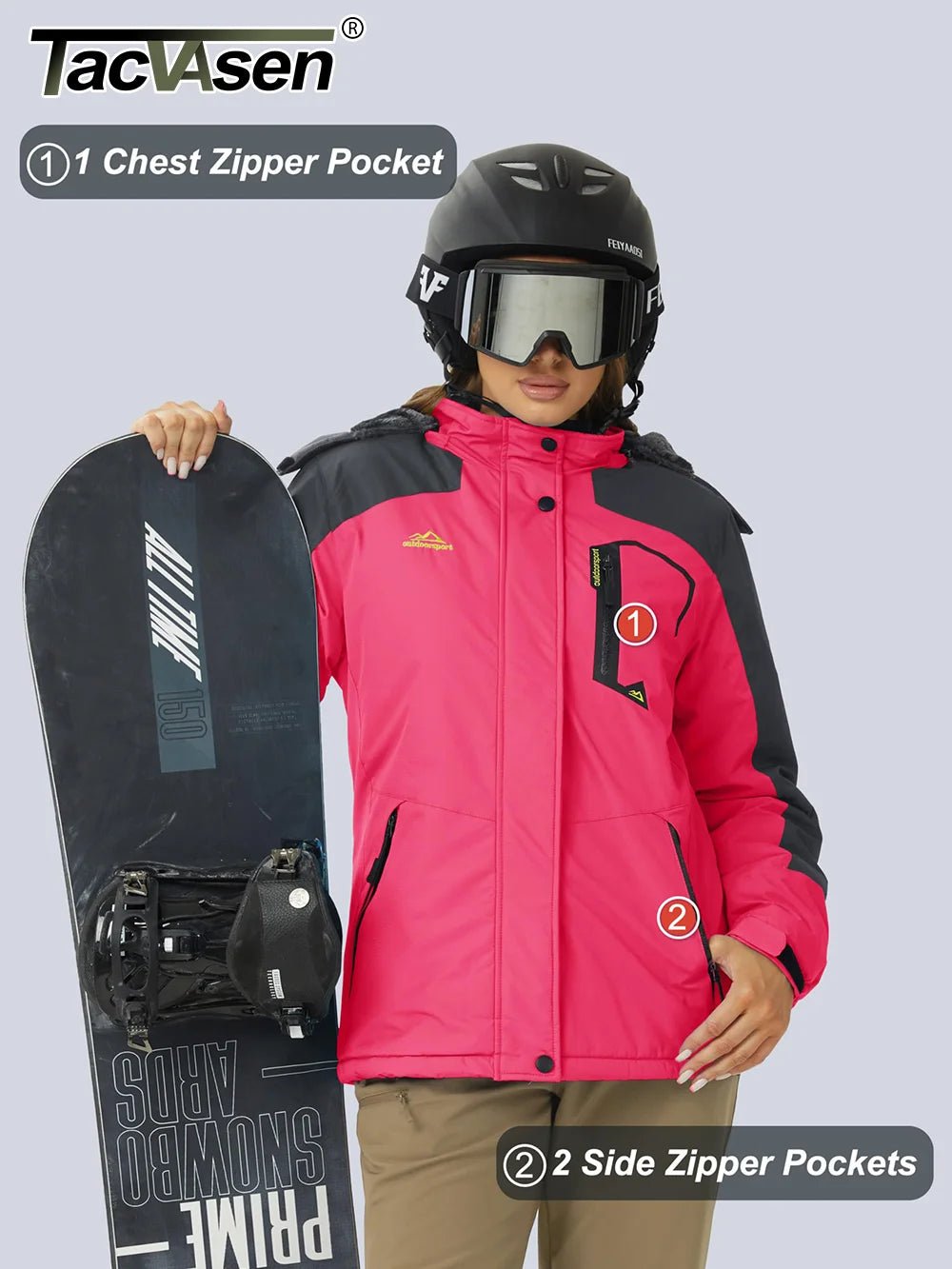 SaneShoppe TACVASEN Winter Waterproof Ski Snowboard Jacket Womens Thermal Heavy Fleece Jackets Casual Work Rain Coat Windbreaker Parka