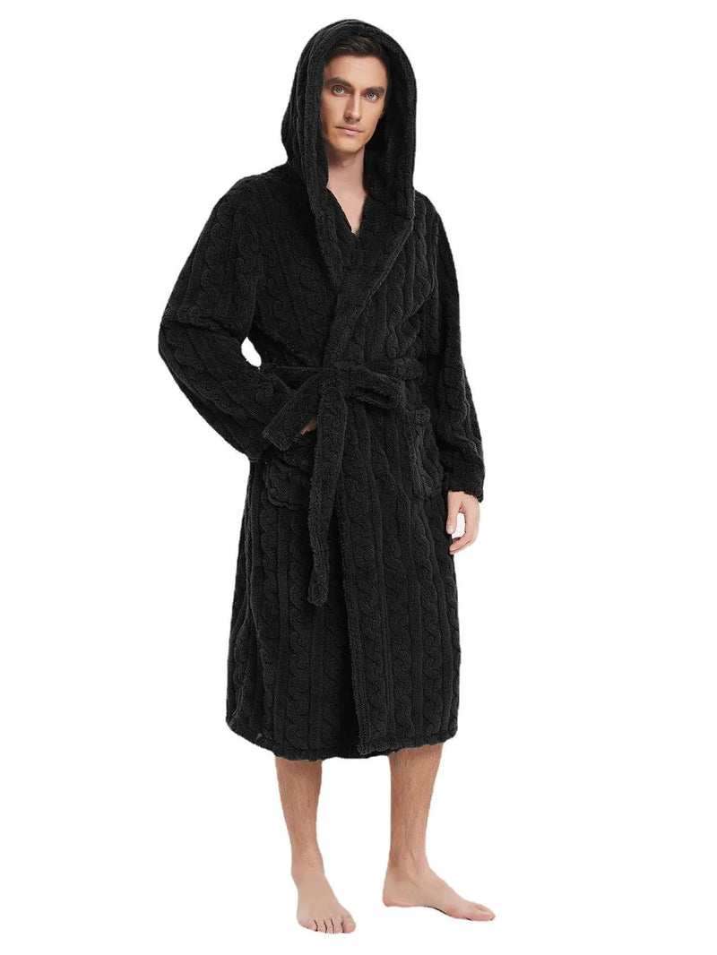 SaneShoppe - Cozy Jacquard Hooded Couple Robe for Fall/Winter