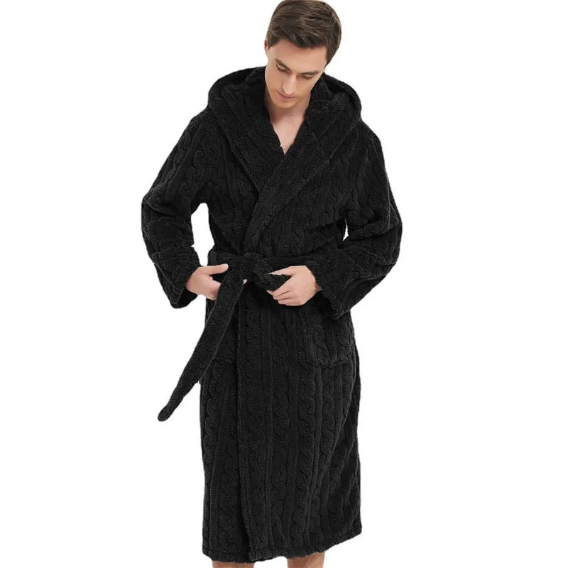 SaneShoppe - Cozy Jacquard Hooded Couple Robe for Fall/Winter