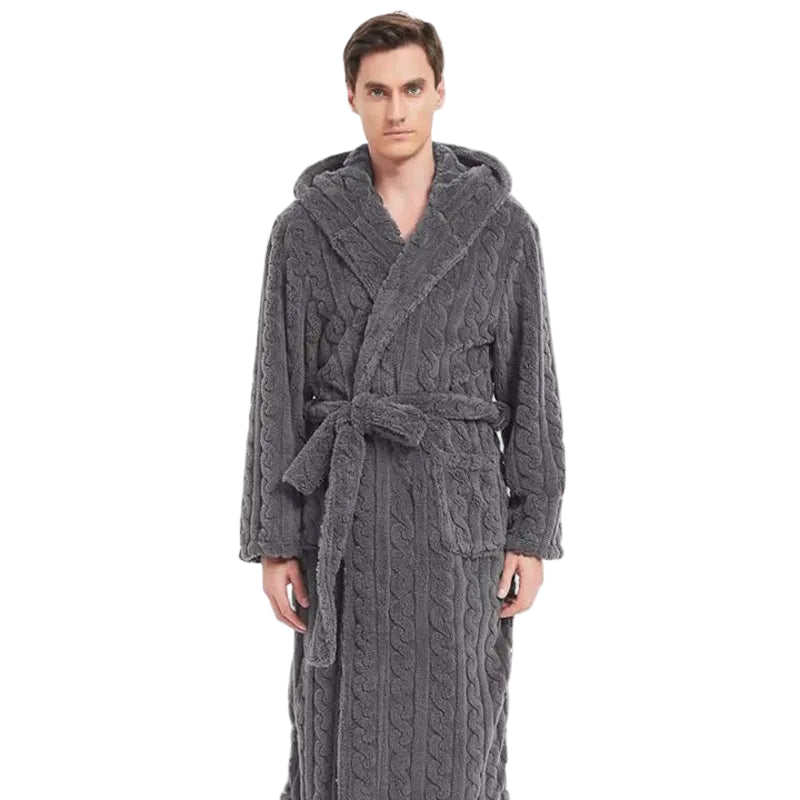 SaneShoppe - Cozy Jacquard Hooded Couple Robe for Fall/Winter