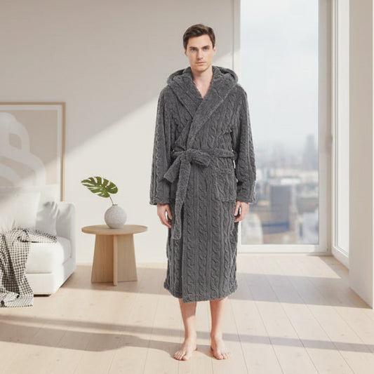 SaneShoppe - Cozy Jacquard Hooded Couple Robe for Fall/Winter