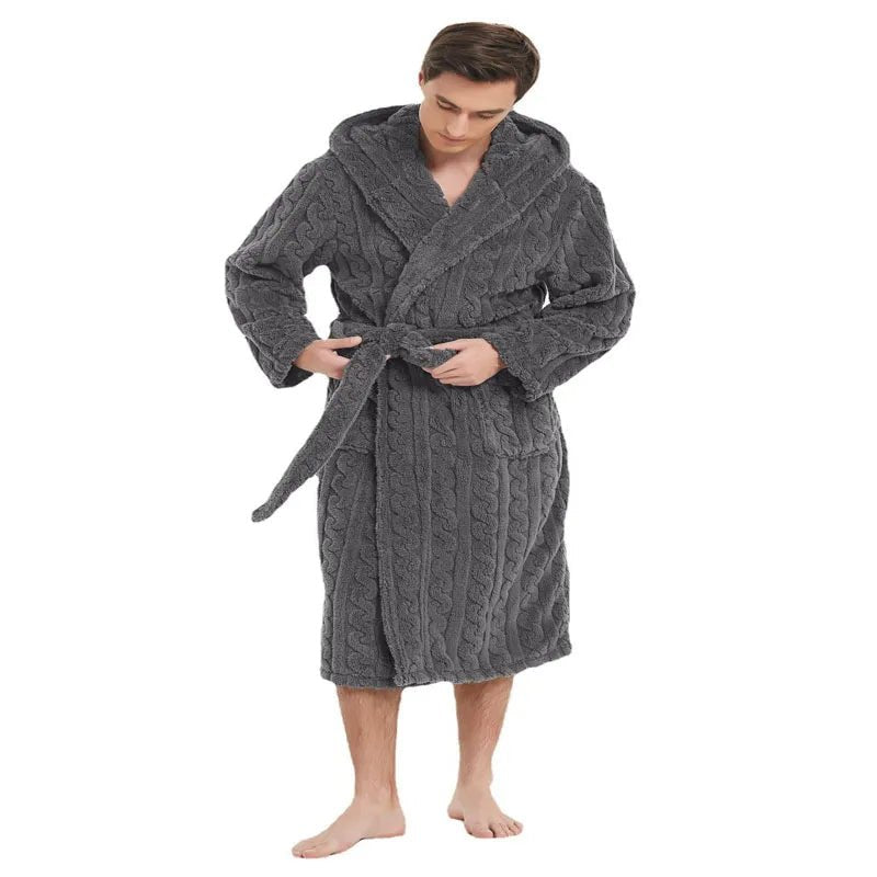 SaneShoppe - Cozy Jacquard Hooded Couple Robe for Fall/Winter