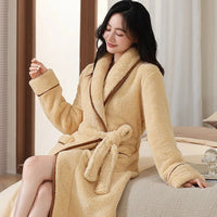 SaneShoppe - Winter Warm Coral Fleece Robe - Women's Plus Size, Cozy Home Clothing