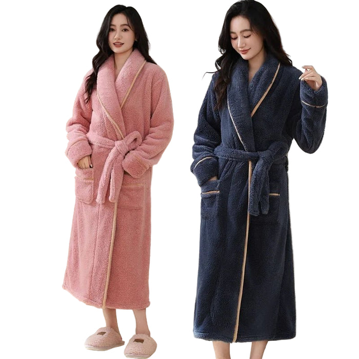 SaneShoppe - Winter Warm Coral Fleece Robe - Women's Plus Size, Cozy Home Clothing