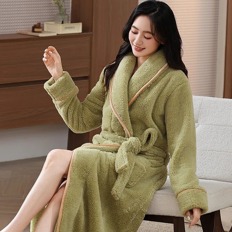 SaneShoppe - Winter Warm Coral Fleece Robe - Women's Plus Size, Cozy Home Clothing