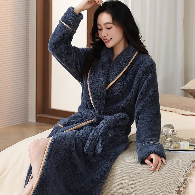 SaneShoppe - Winter Warm Coral Fleece Robe - Women's Plus Size, Cozy Home Clothing