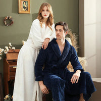 SaneShoppe - Cozy Couples Matching Winter Sleep Robe - Large Size Coral Fleece Bath Robe