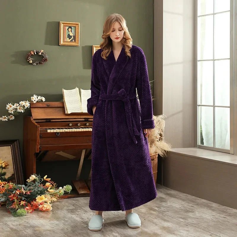 SaneShoppe Cozy Couples Matching Winter Sleep Robe - Large Size Coral Fleece Bath Robe