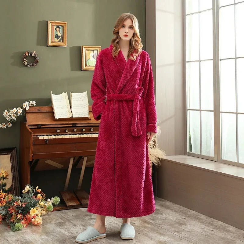 SaneShoppe - Cozy Couples Matching Winter Sleep Robe - Large Size Coral Fleece Bath Robe