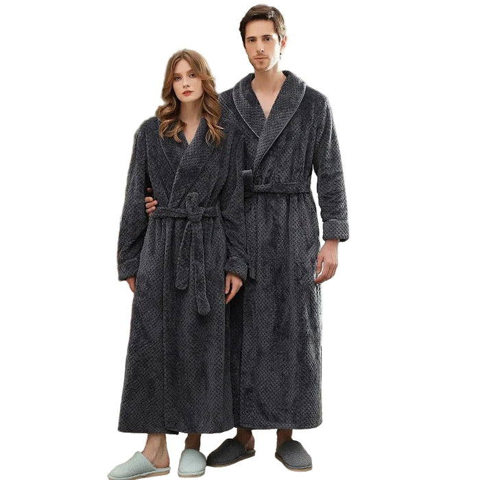 SaneShoppe - Cozy Couples Matching Winter Sleep Robe - Large Size Coral Fleece Bath Robe