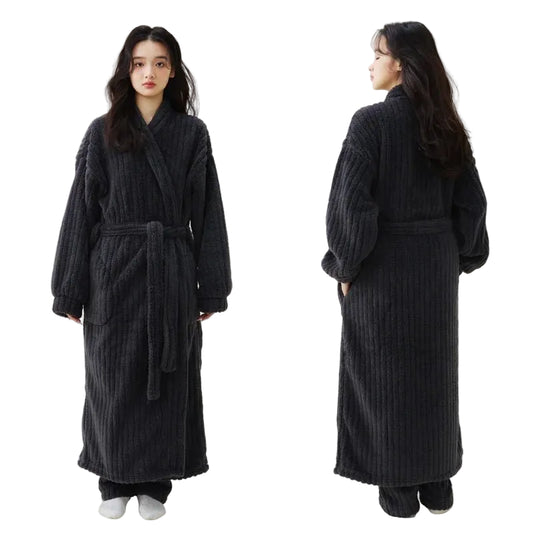 SaneShoppe - Luxurious Winter Plaid Robe Set - Women's Coral Fleece Home Clothes