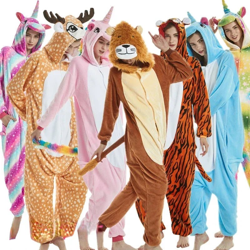 SaneShoppe Unisex Winter Animal Onesies - Fluffy and Fun Sleepwear for Kids and Adults