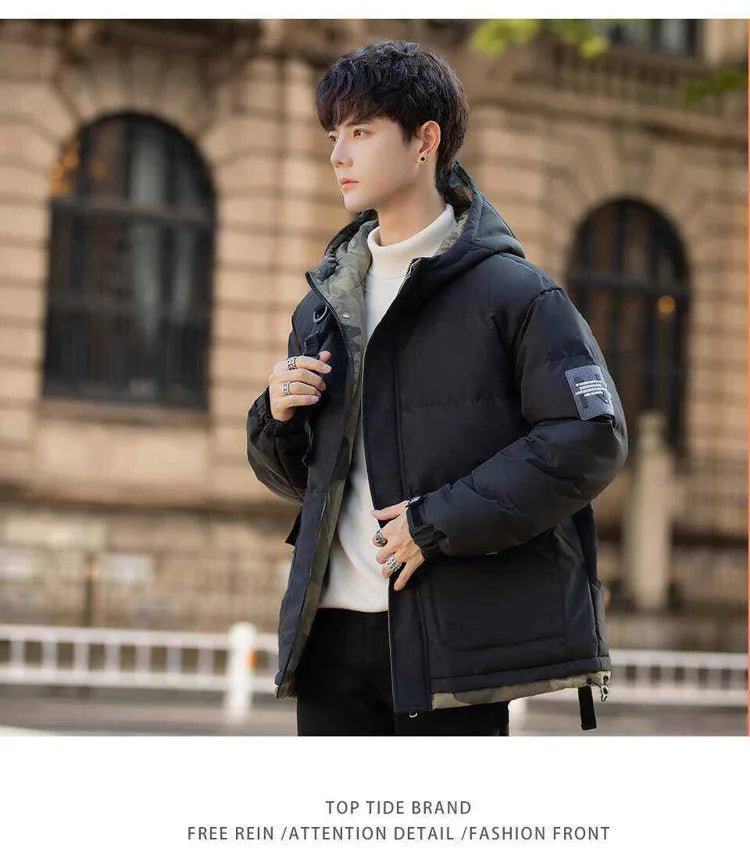 SaneShoppe - Men's Thickened Cotton Padded Winter Jacket Hooded Windproof Outwear