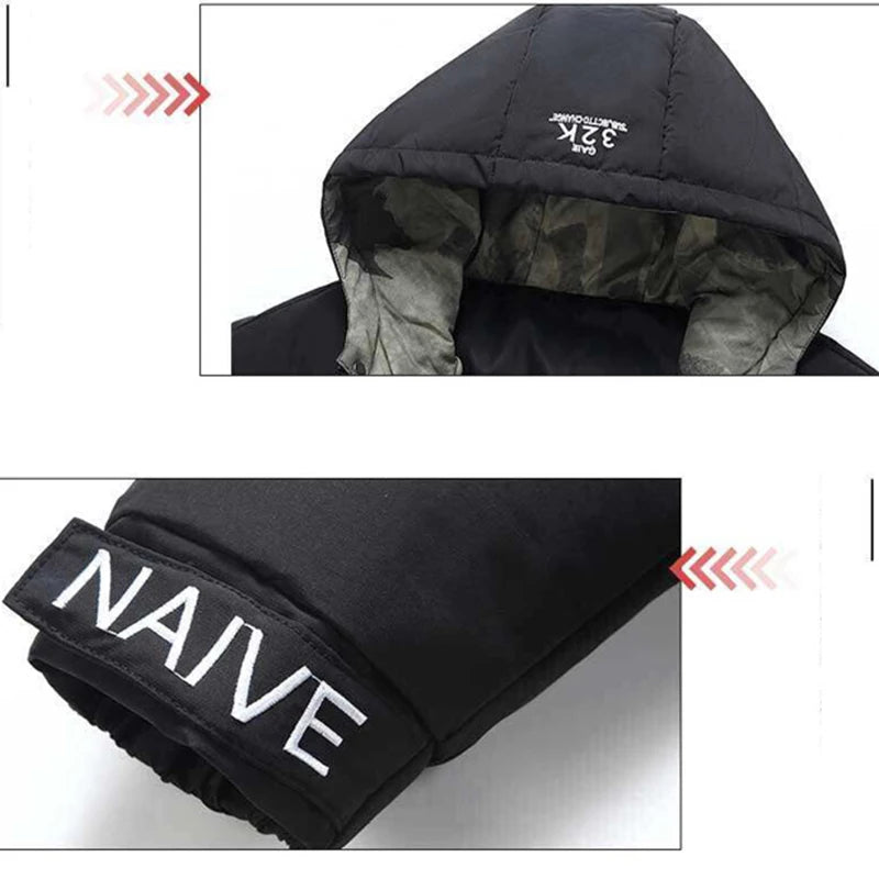 SaneShoppe - Men's Thickened Cotton Padded Winter Jacket Hooded Windproof Outwear