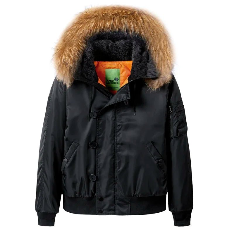 SaneShoppe - Winter Men Pilot Jacket Fur Collar Warm Military Bomber Jacket Hooded Parka Thick Outdoor Windbreaker High Quality Male Clothing