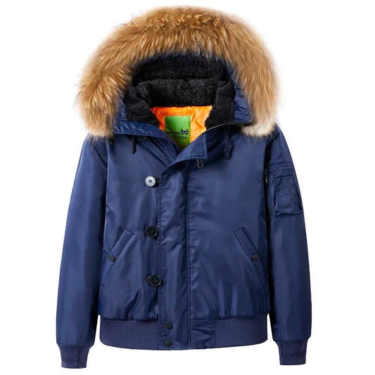 SaneShoppe-Men's Winter Military Pilot Jacket with Fur Collar and Hooded Parka