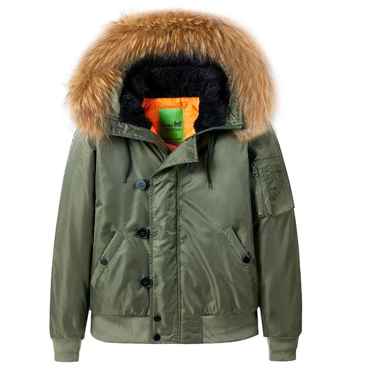 SaneShoppe-Veste d'hiver militaire pour homme style pilote, avec col en fourrure et parka à capuche