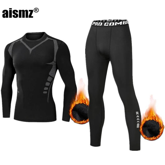 SaneShoppe - Winter Thermal Underwear Men Compression Fitness Fleece Man Sport First Layer Underwear Set Second Thermal Men's Skin Long Johns
