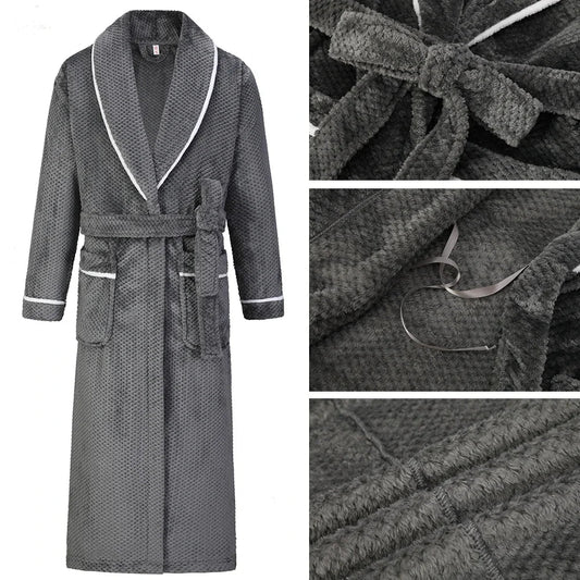 SaneShoppe-Long Robe Warm Men's Bathrobe Gown Large Size Loose Coral Fleece 4XL